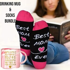 Pink and Black 'Best Mom Ever' Socks & Inspirational Mug Set